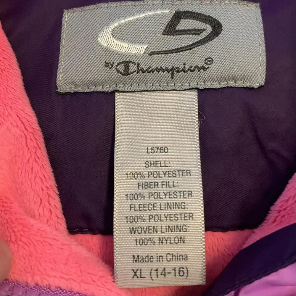 C9 By‎ Champion Jacket Girls XL 14-16 Purple Hooded Puffer Fleece Winter Coat